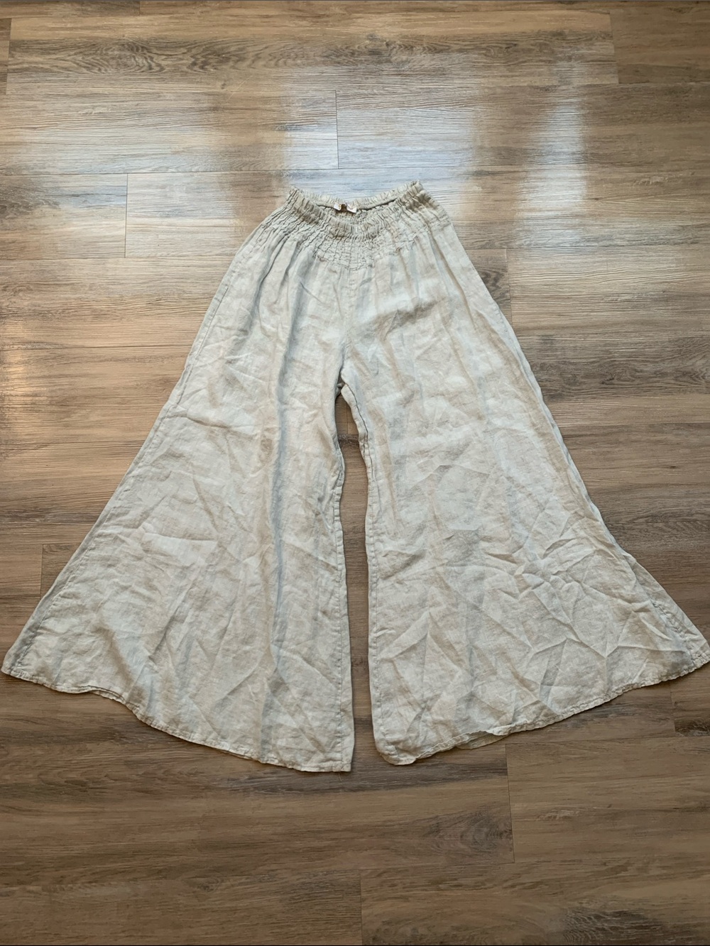 Karamel Italy Wide Leg Linen Pants in Cream One Size